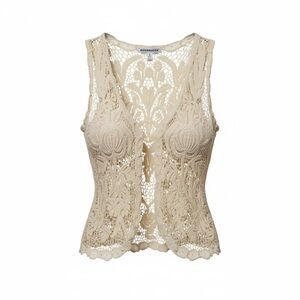 Roommates Cream Crochet Lace Vest Top - Sleeveless Open Front